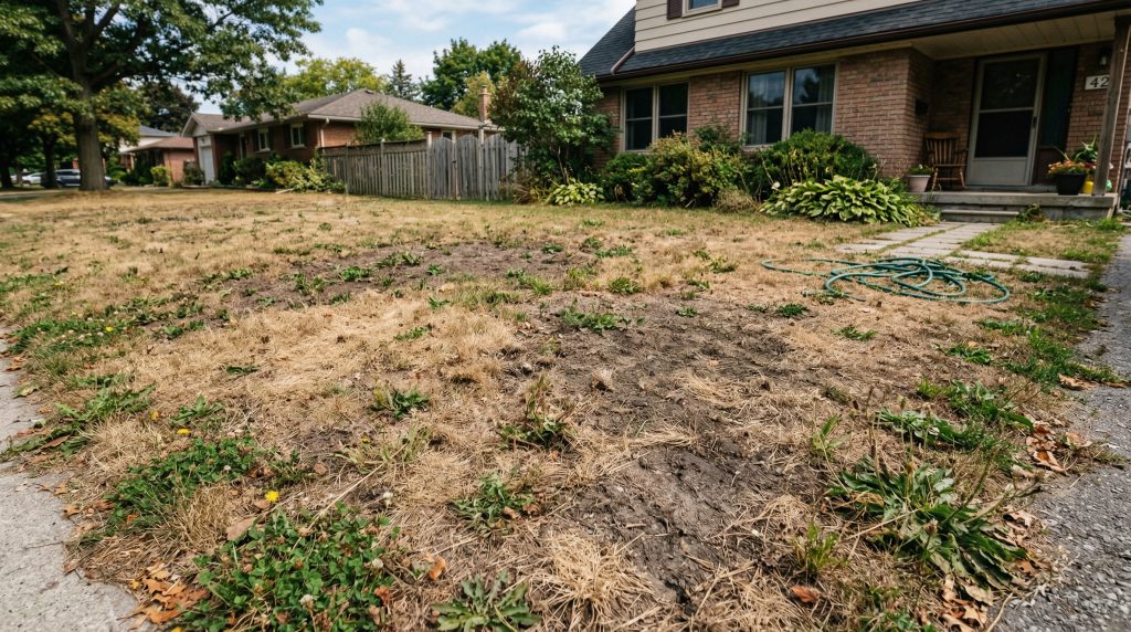 Brown Lawn, patchy, unhealthy looking