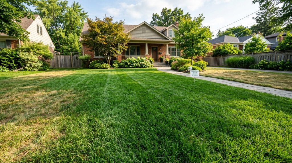Lawn recovering with thicker grass after weed control application.