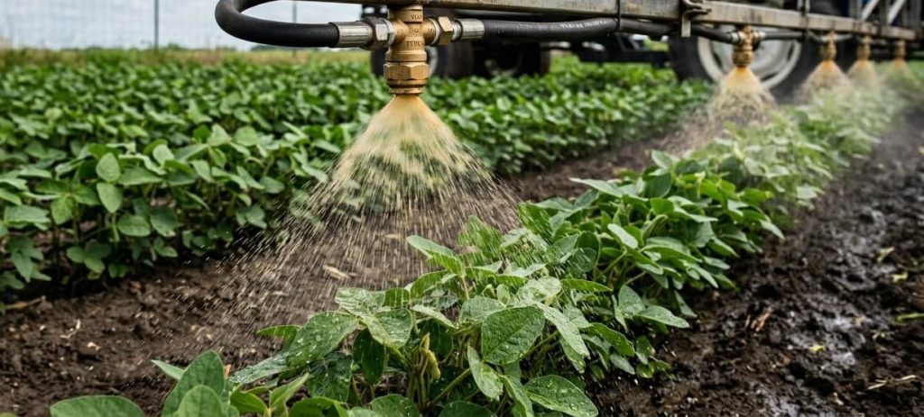 Liquid fertilizer being applied for quick nutrient absorption.