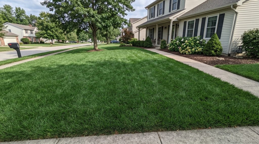 Tall fescue lawn with fine blades and deep green color.