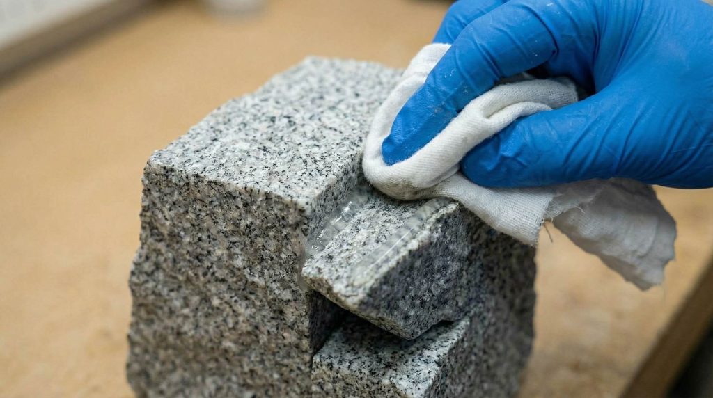 A close-up of a neat and level gravel surface stabilized with an invisible rock glue adhesive, showing a professional and clean finish.