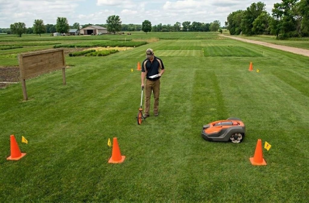 Measured lawn section used to test sprayer coverage rate.