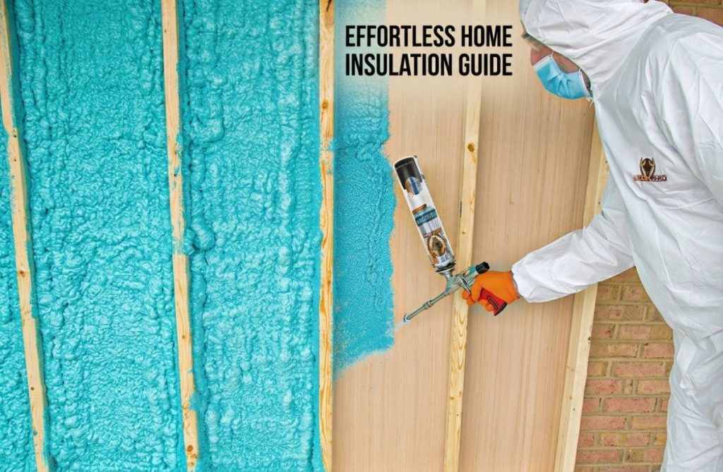 Expanding spray foam insulation filling gaps inside wall cavity.